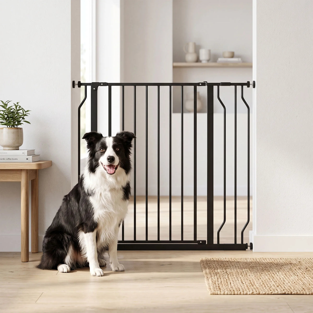 Pressure-Fit Pet Safety Gate with Door, 75–95cm Wide, Black