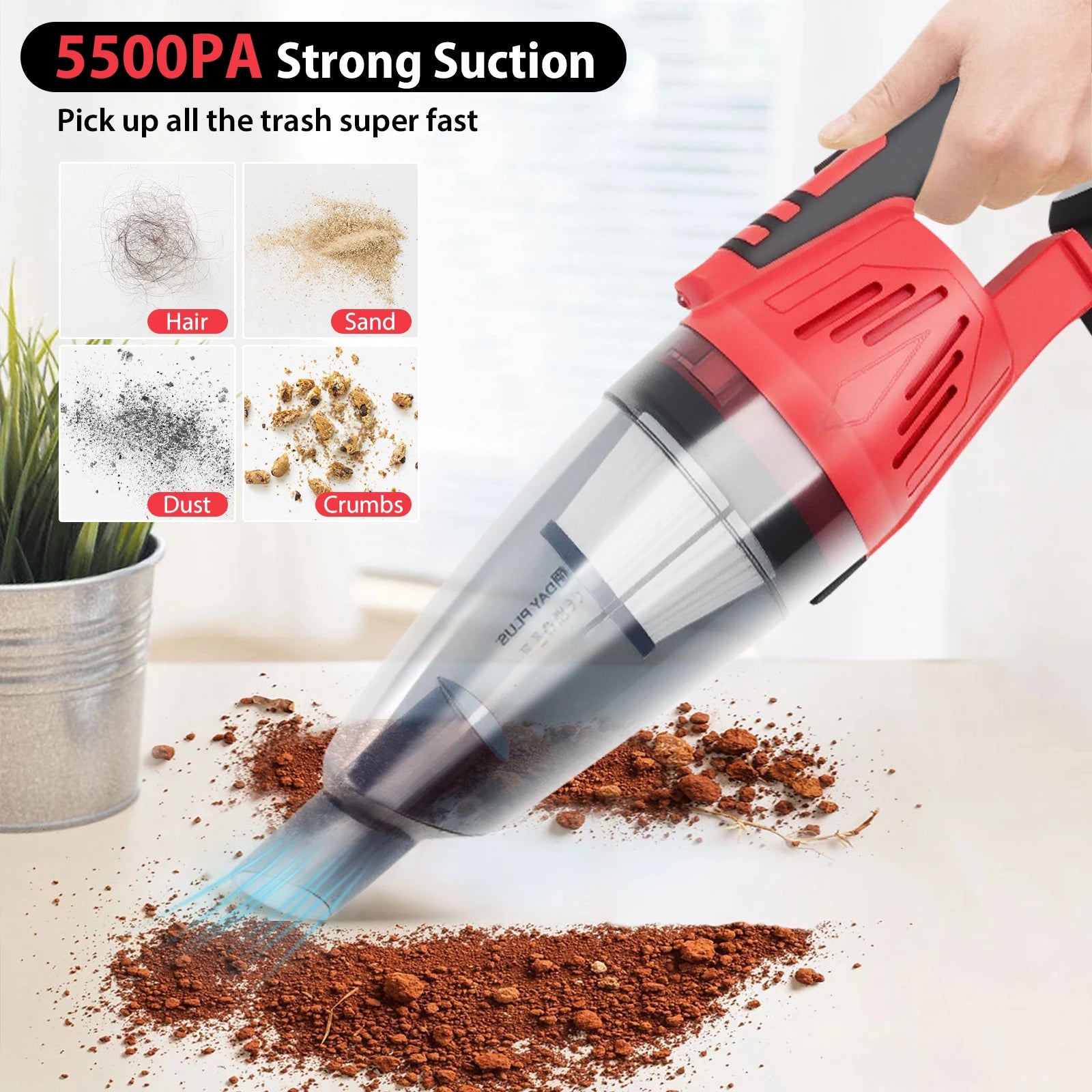 Cordless Handheld Vacuum Cleaner 55KPA 120W 2-in-1 Lightweight with LED Light HEPA Filter 2200mAh Battery