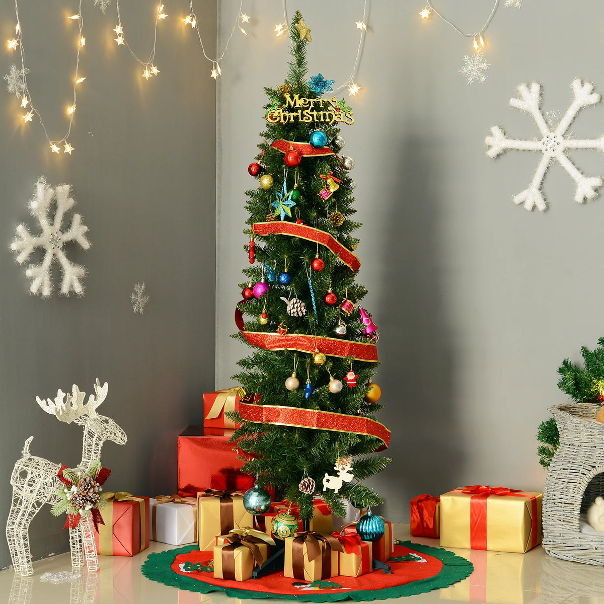 5ft Artificial Christmas Tree with 294 Branch Tips and Plastic Stand, Green