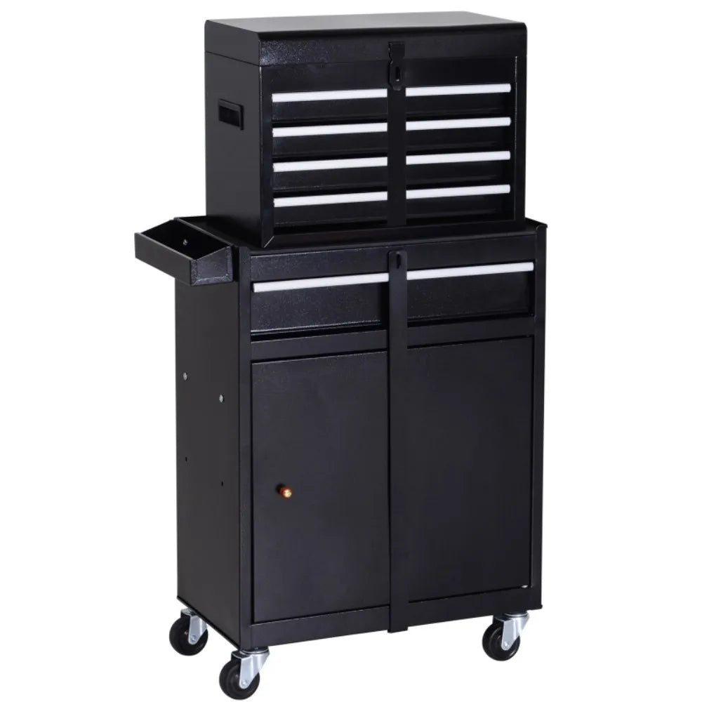 2 in 1 Metal Tool Chest with 5 Drawers Cabinet Storage Box with Wheels and Pegboard