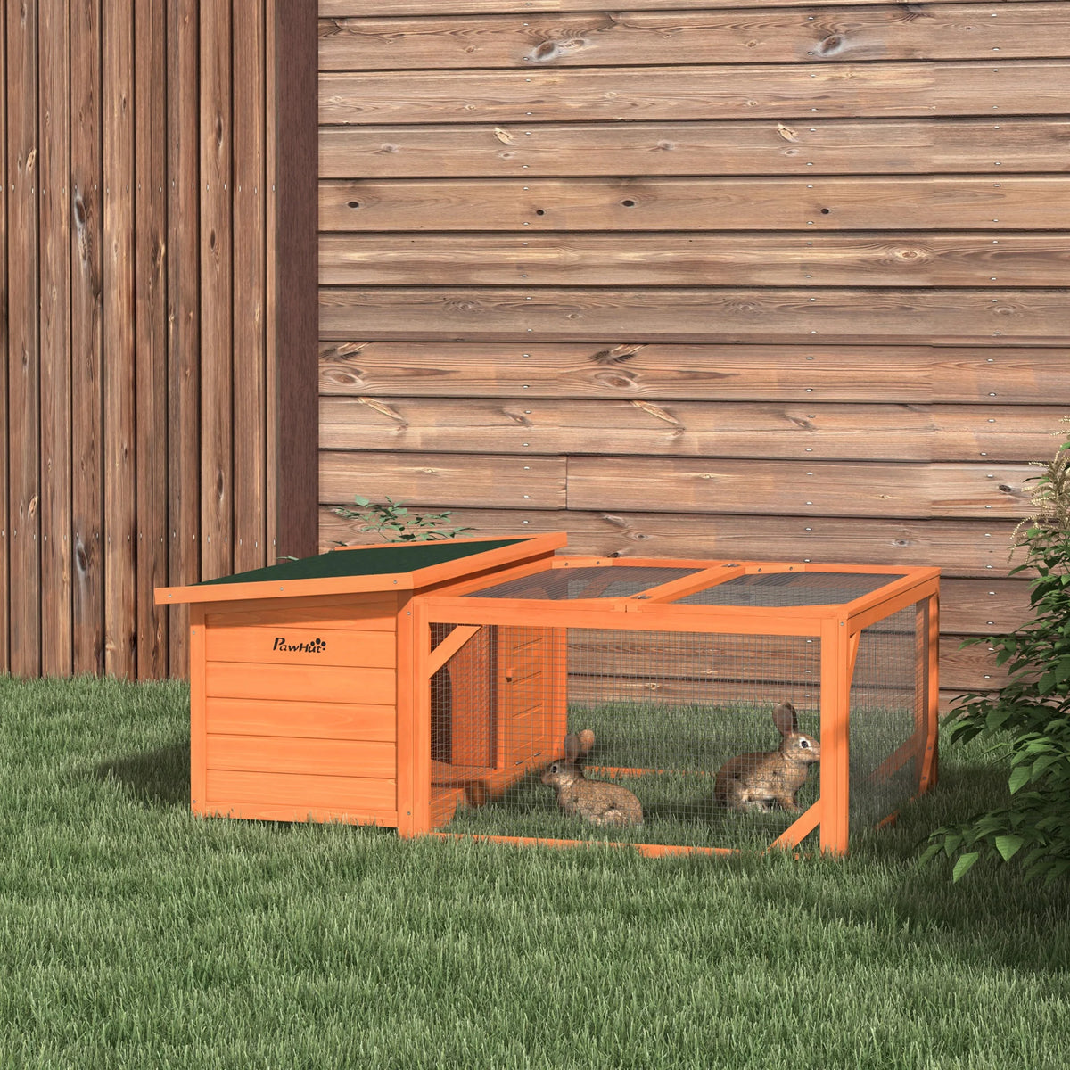 Rabbit Hutch with Run and Openable Roof Fir Wood Guinea Pig House Tight Wire Spacing Off Ground
