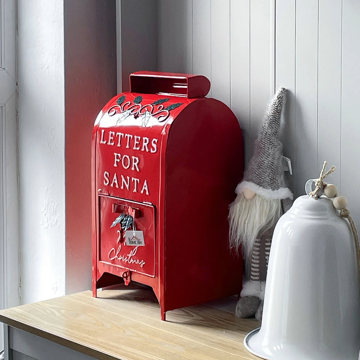 Letters to Santa Christmas Post Box, Steel Mailbox with Padlock Slot, Red