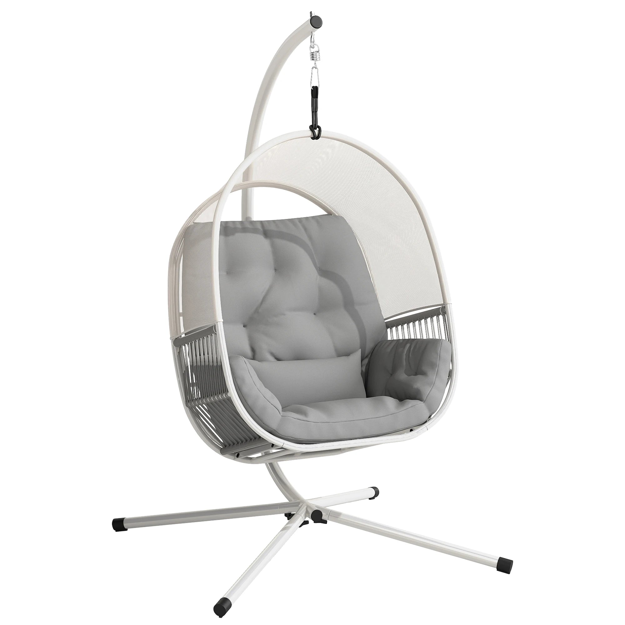 Hanging Egg Chair with Stand, Breathable Mesh, Cushions, Lumbar Pillow and X-Base Steel Frame