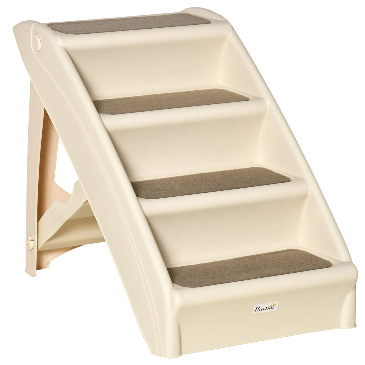 Foldable Pet Stairs with Carpeted Steps for Beds and Sofas, Beige