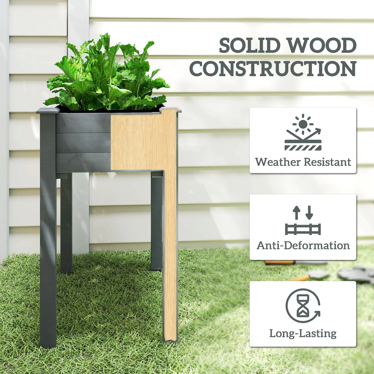 Raised Bed for Garden, Wooden Elevated Planter Box with Bed Liner, for Flower Vegetable Herb