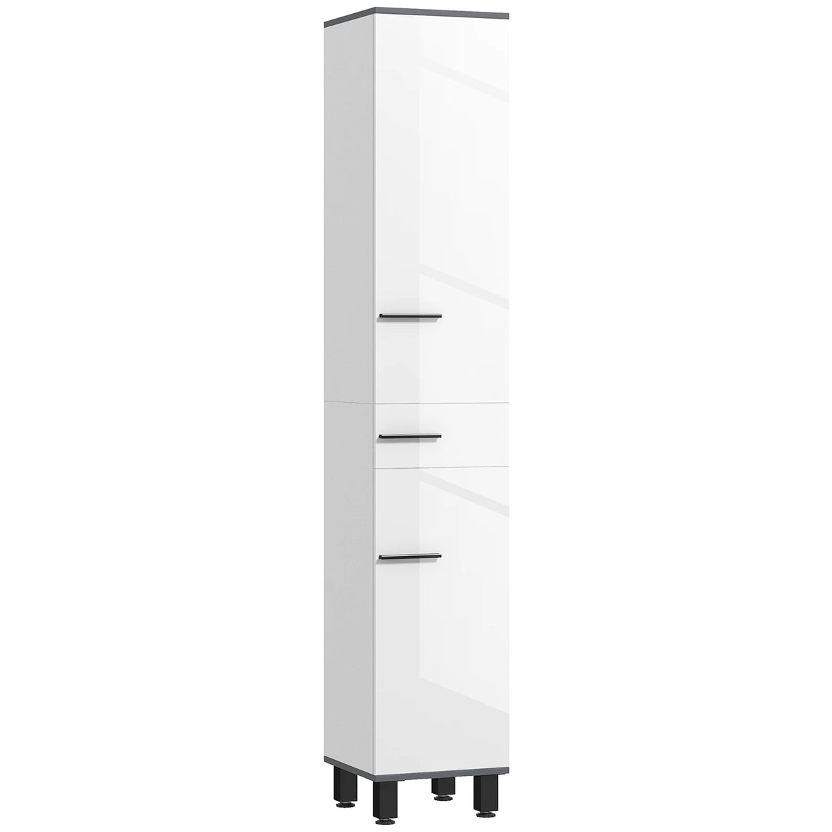 Bathroom cabinet with both cupboards open showing adjustable shelves