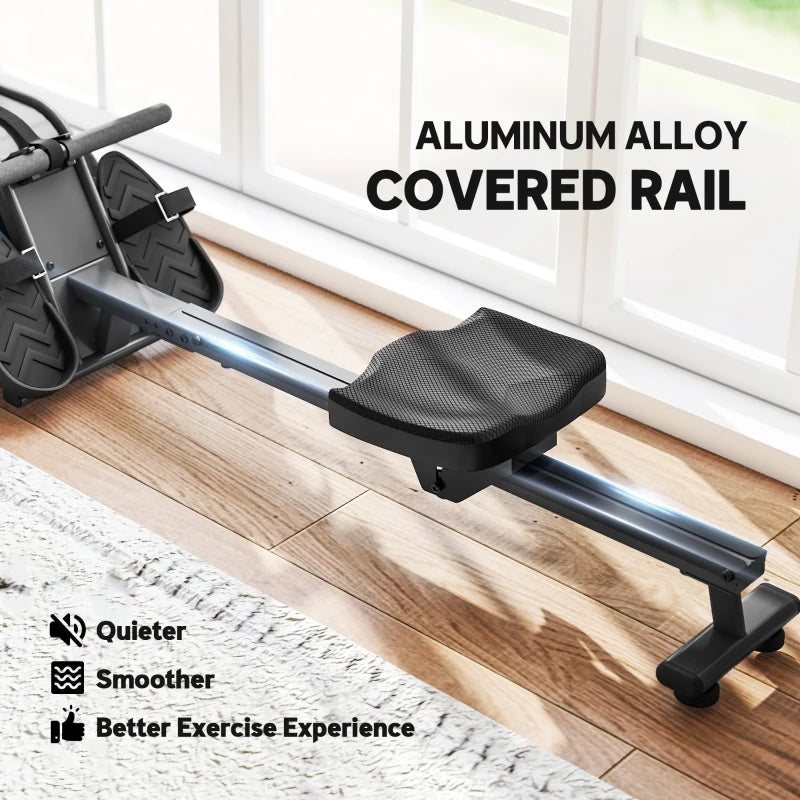 Water Rowing Machine with Adjustable Resistance – Foldable Cardio Rower with Wheels & LCD Display
