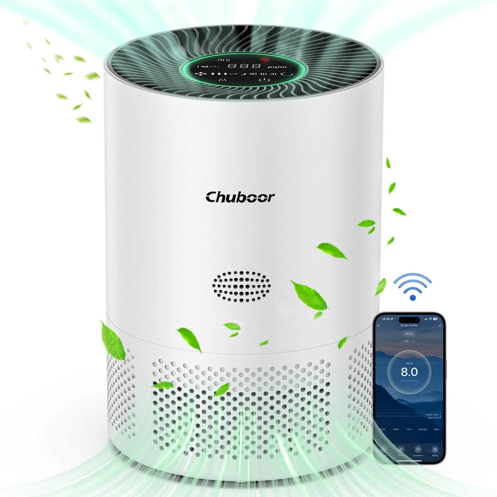 H13 HEPA Air Purifier WiFi Tuya App 185m³/h CADR 31-40m² 25dB for Smoke Dust Pollen PM2.5 Bedroom Home