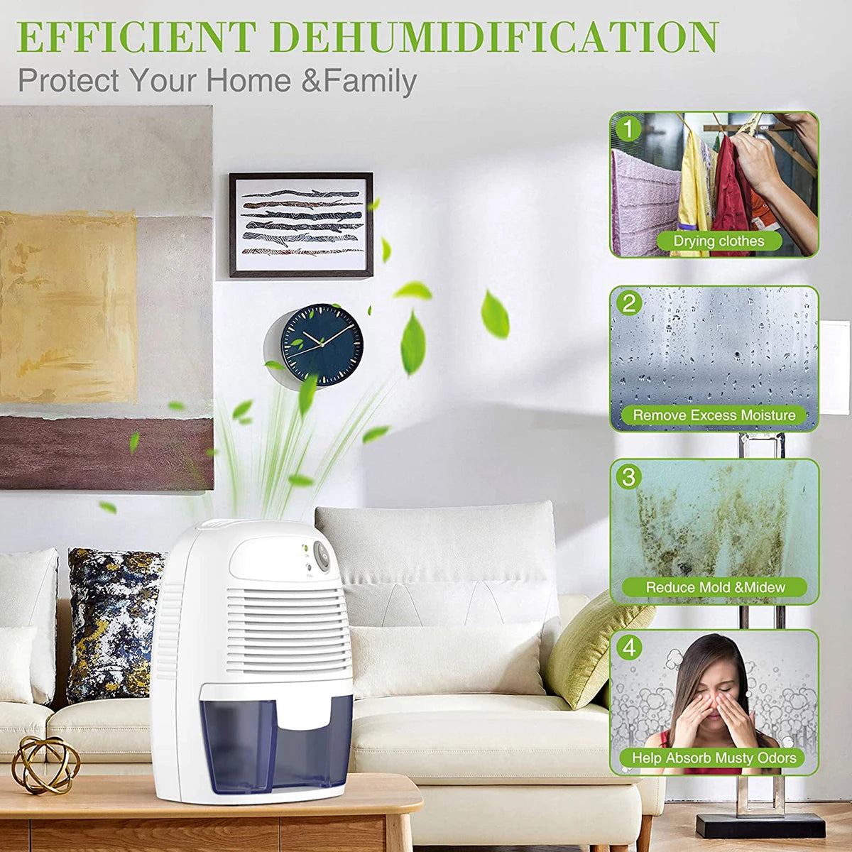 Mini Electric Dehumidifier with 500ml Tank, Quiet Moisture Absorber for Small Rooms