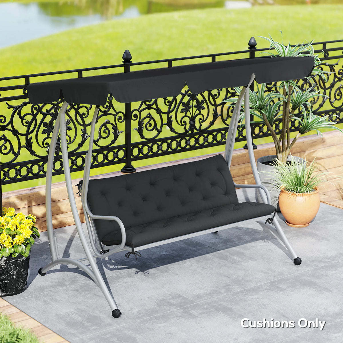 3 Seater Garden Bench Cushion with Ties, 150cm