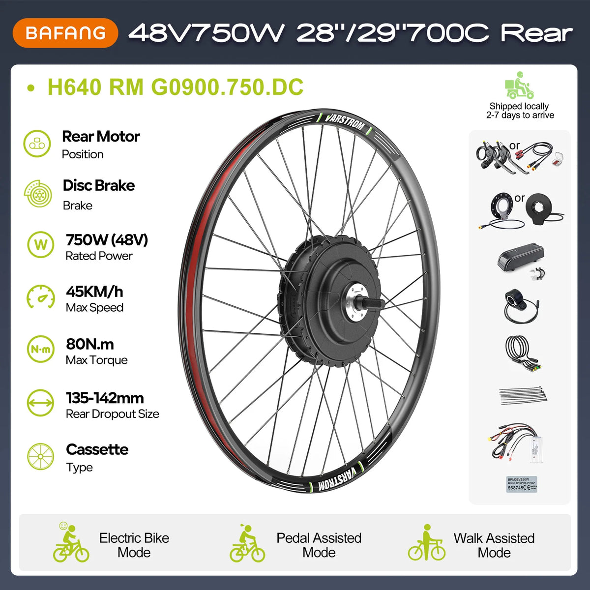 48V Rear Hub Motor E-Bike Conversion Kit 500W, 750W or 1000W for 20", 26", 27.5" and 700C Cassette Wheels