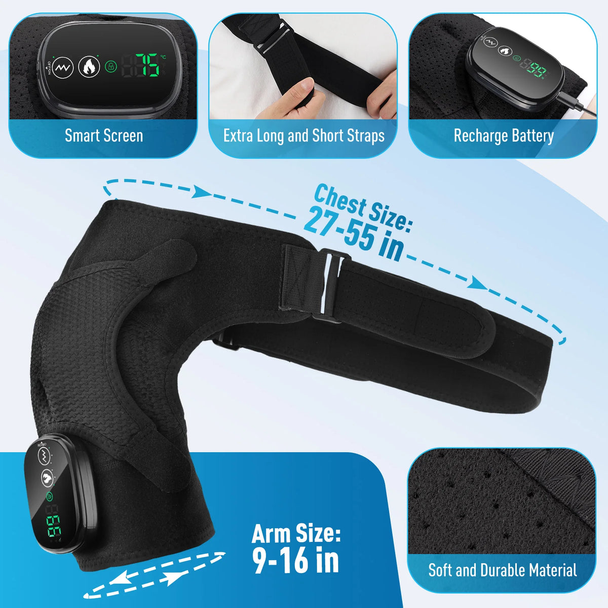 Cordless Heated Shoulder Massager with Vibration, 2-in-1 Shoulder and Elbow Wrap
