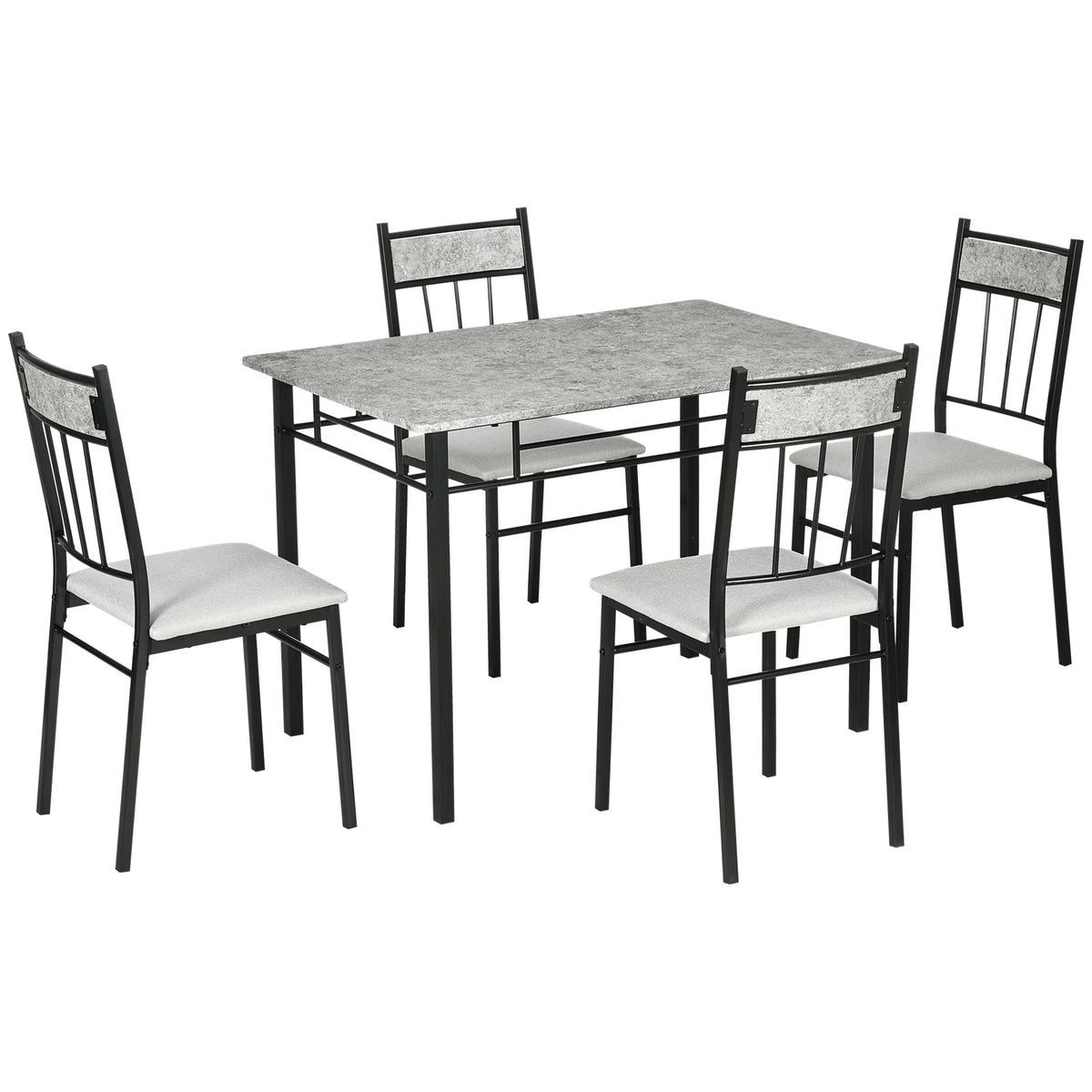 5 Piece Dining Table and Chairs Set with Marble-Effect Top, Space-Saving