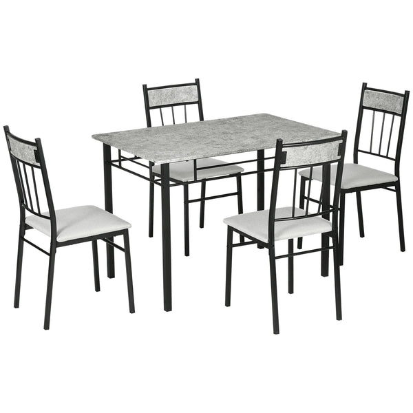 5 Piece Dining Table and Chairs Set with Marble-Effect Top, Space-Saving