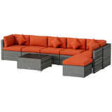 8-Piece Aluminium Rattan Corner Sofa Set with Glass Top Coffee Table, Cushions and Footstool