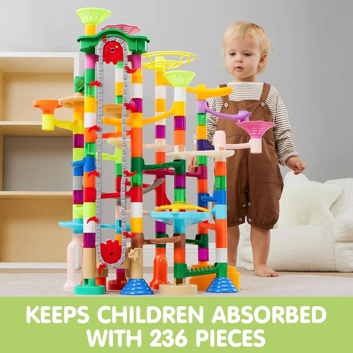 236 Piece Marble Run Construction Set with Motorised Elevator – Glow in the Dark