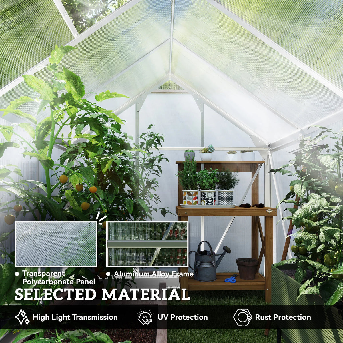 6 x 8ft Polycarbonate Greenhouse, Large Walk-In Green House with Slide Door and Window, Garden Plants Grow House