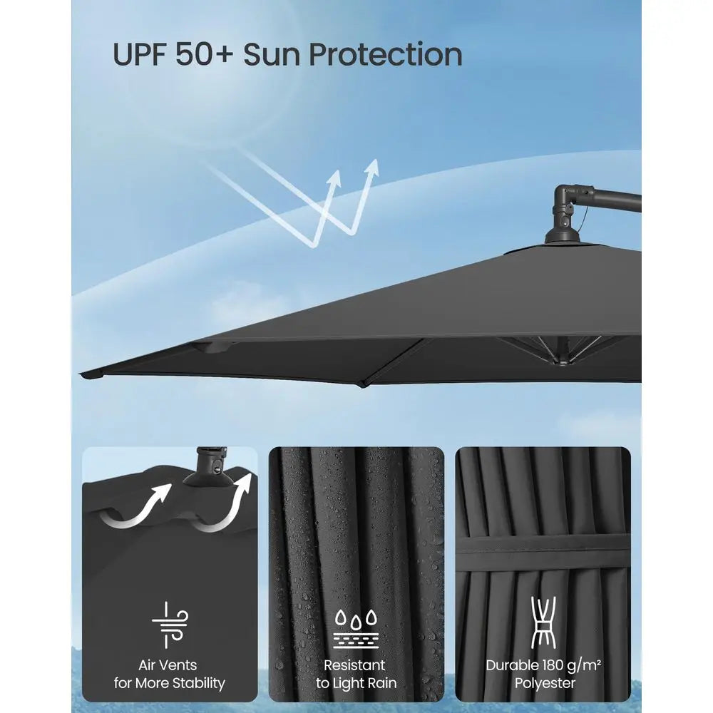 3m Cantilever Garden Parasol with Cross Base, Crank and Tilt, UPF 50, Grey