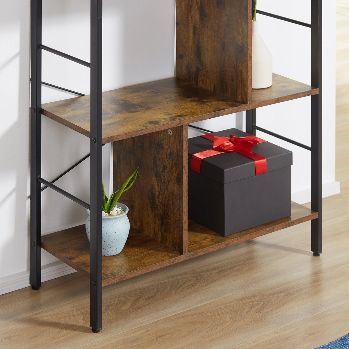 Industrial 5-Tier Bookcase with Metal Frame, Rustic Brown and Black