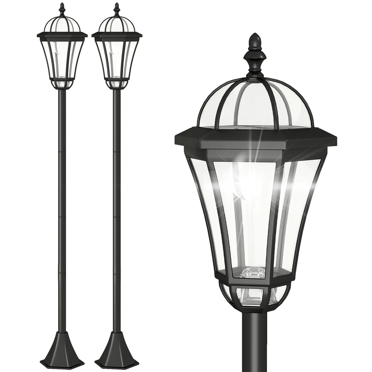 Solar Garden Post Lights with Auto On/Off, Set of 2, Black
