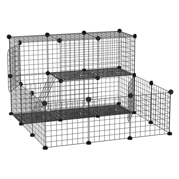 DIY Pet Playpen 24 Wire Panels Modular Small Animal Cage for Rabbits Ferrets and Chinchillas Black
