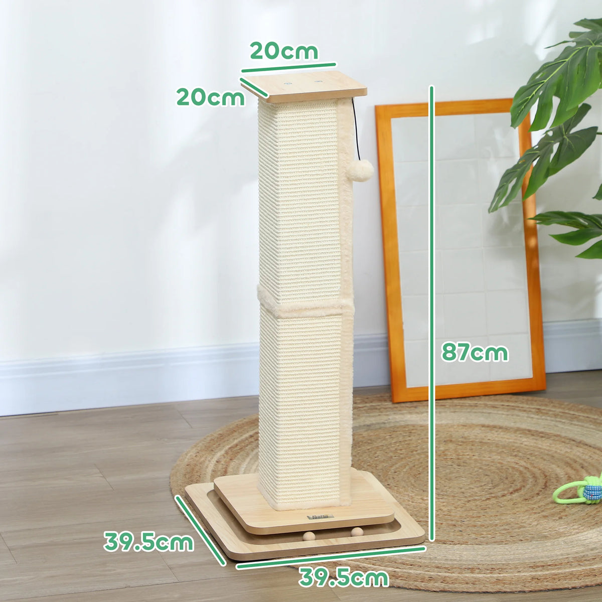 87cm Cat Scratching Post, 3-in-1 Cat Scratcher w/ Track Ball Toy