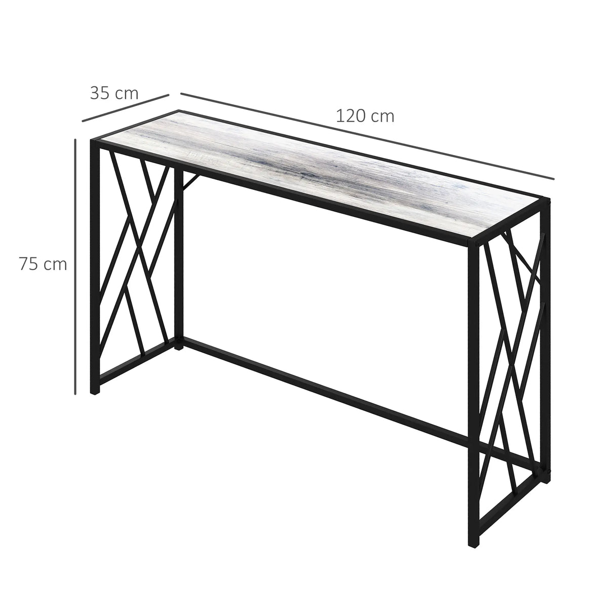 Industrial Console Table with Metal Frame, 120cm, Grey and Black
