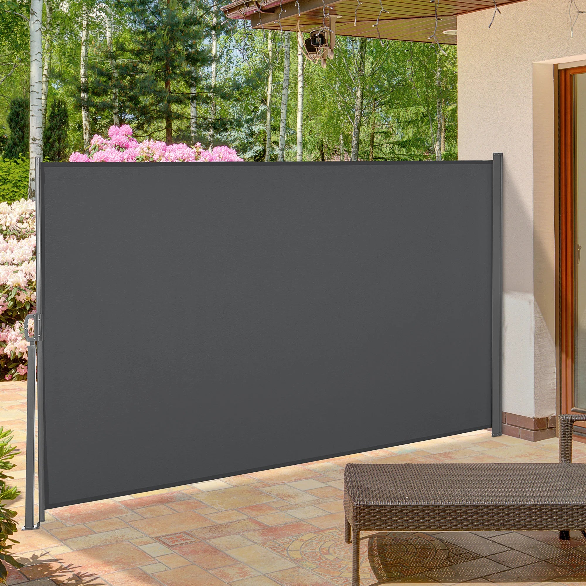 3x1.6m Retractable Side Awning Screen Privacy Divider Wind UV Sun Protection Freestanding Garden Patio Grey