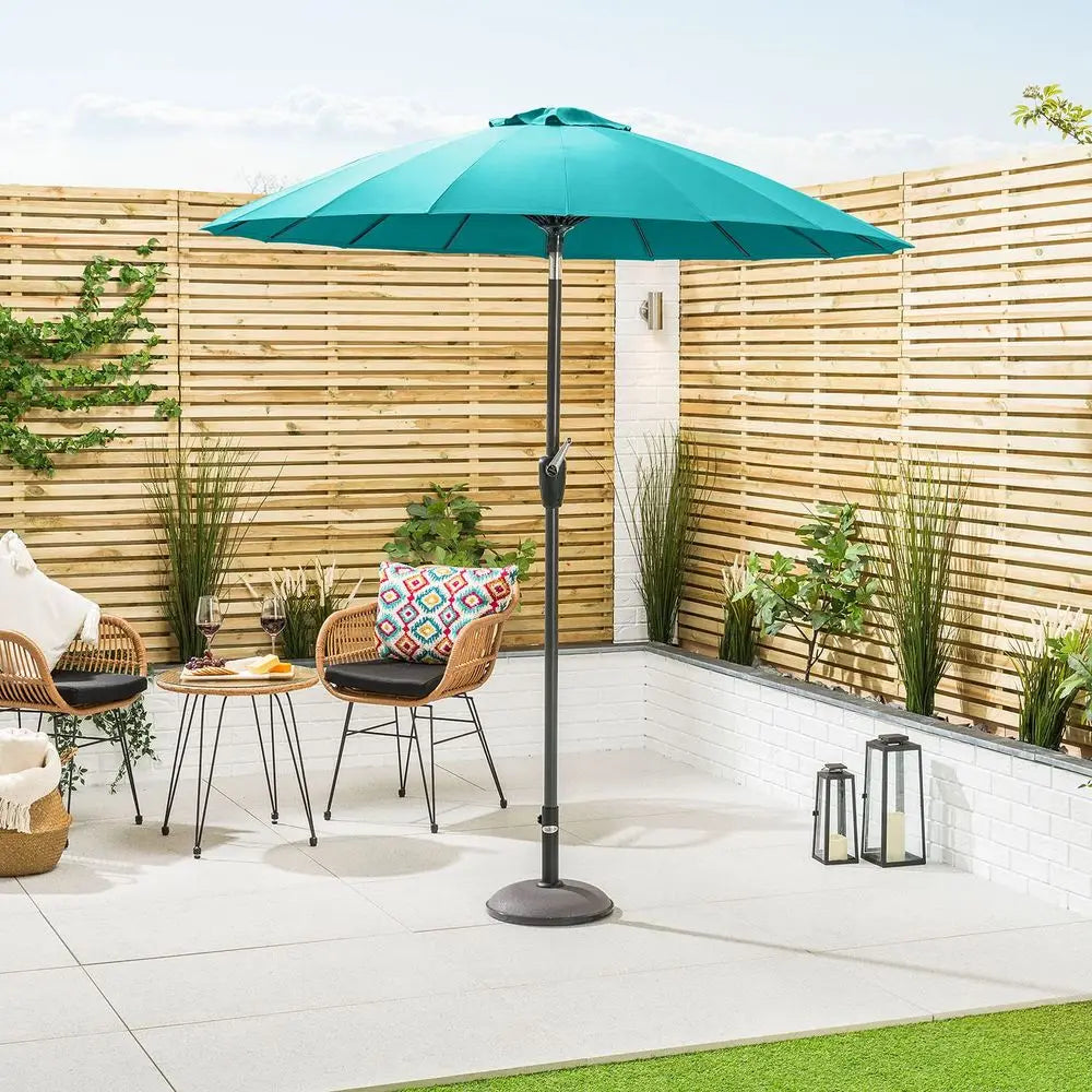 2m Shanghai-Style Tilting Garden Parasol with Crank Handle, Turquoise