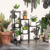 3 Tier Foldable Corner Plant Stand 60x40x80cm Holds 6 Pots 20kg per Tier Metal Indoor Outdoor Black