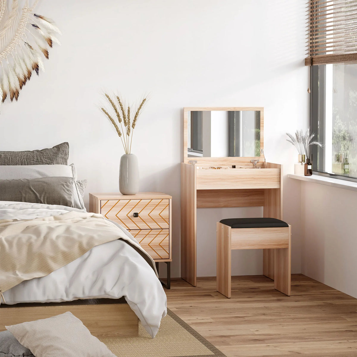 Dressing Table Set with Flip-Up Mirror and Padded Stool