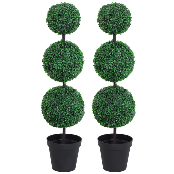 2 PCS Artificial Boxwood Three Ball Trees, Decorative Plant Leaves