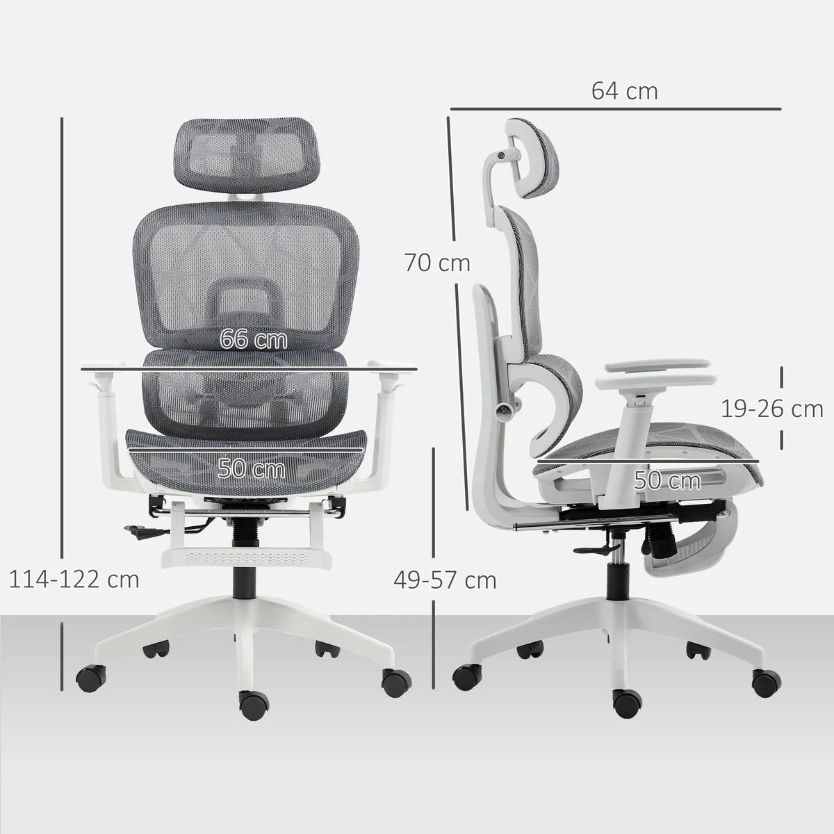 Ergonomic Mesh Office Chair with Lumbar Support, Headrest and Footrest, Grey and White