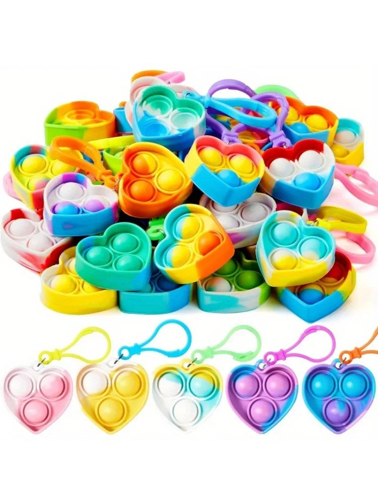 30 Pack Heart Pop Fidget Keychain Bulk Party Favours for Kids Classroom Prizes Birthday Gifts Goodie Bag Fillers