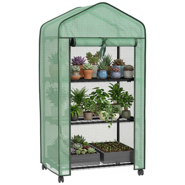 3-Tier Mini Greenhouse with Reinforced PE Cover, Green