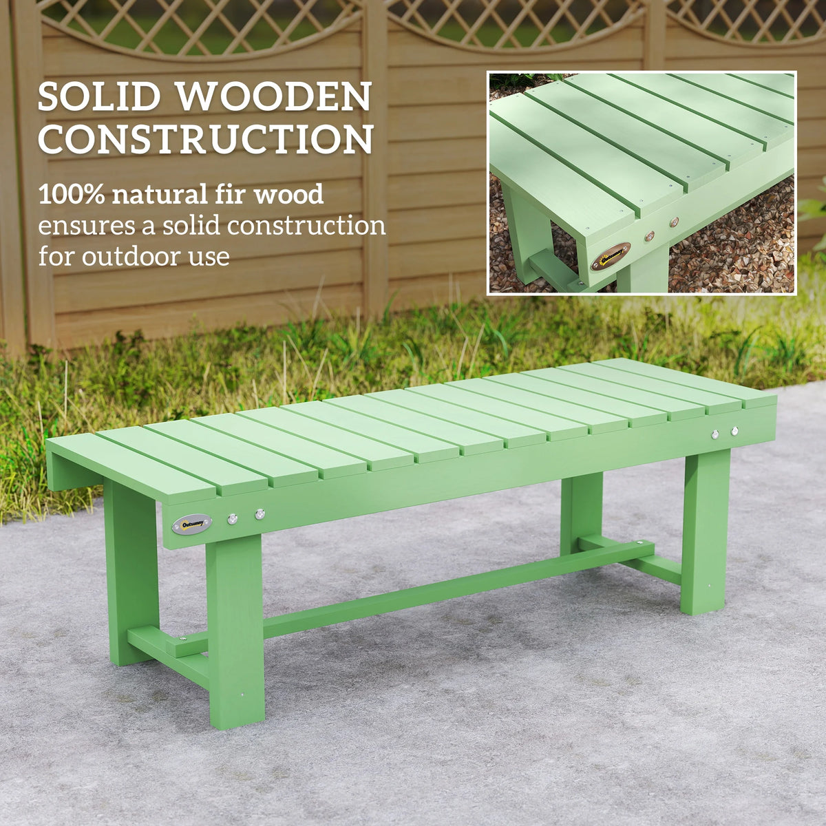 Wooden Garden Bench, 2 Seater Outdoor Bench, Fir Wood Backless Patio Loveseat with Slatted Seat for Park