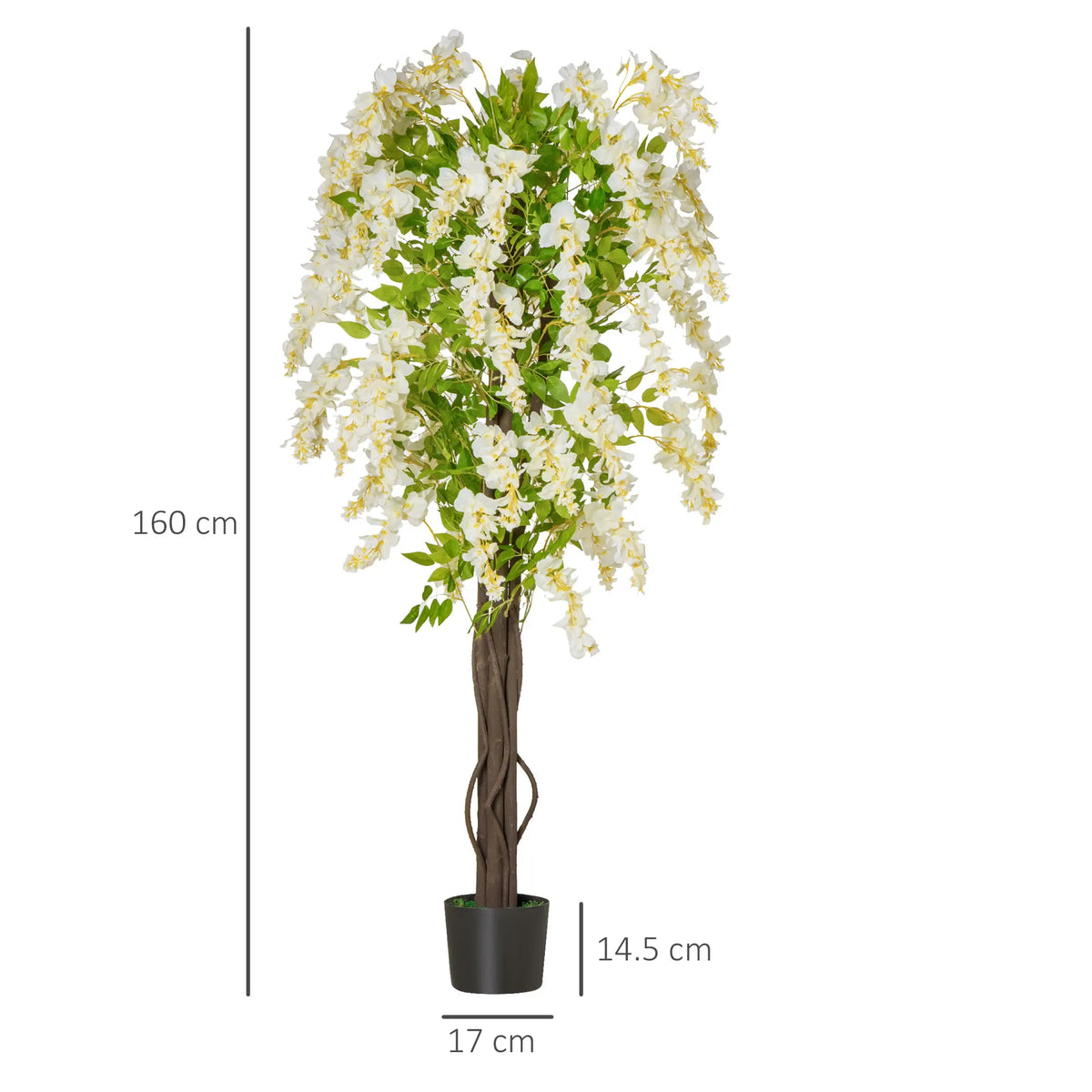 Artificial Plant White Wisteria Tree in Pot Plant for Decor, 160cm