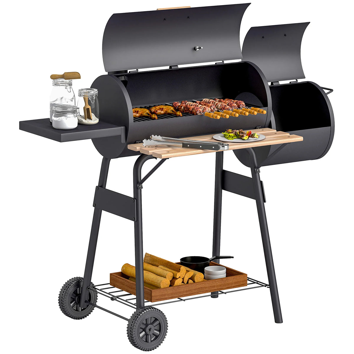 Portable Charcoal BBQ Grill with Offset Smoker Combo, Steel