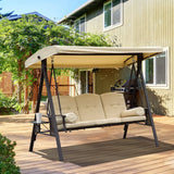 3 Seater Garden Swing Chair Outdoor Hammock Bench with Adjustable Canopy, Cushions and Cup Trays
