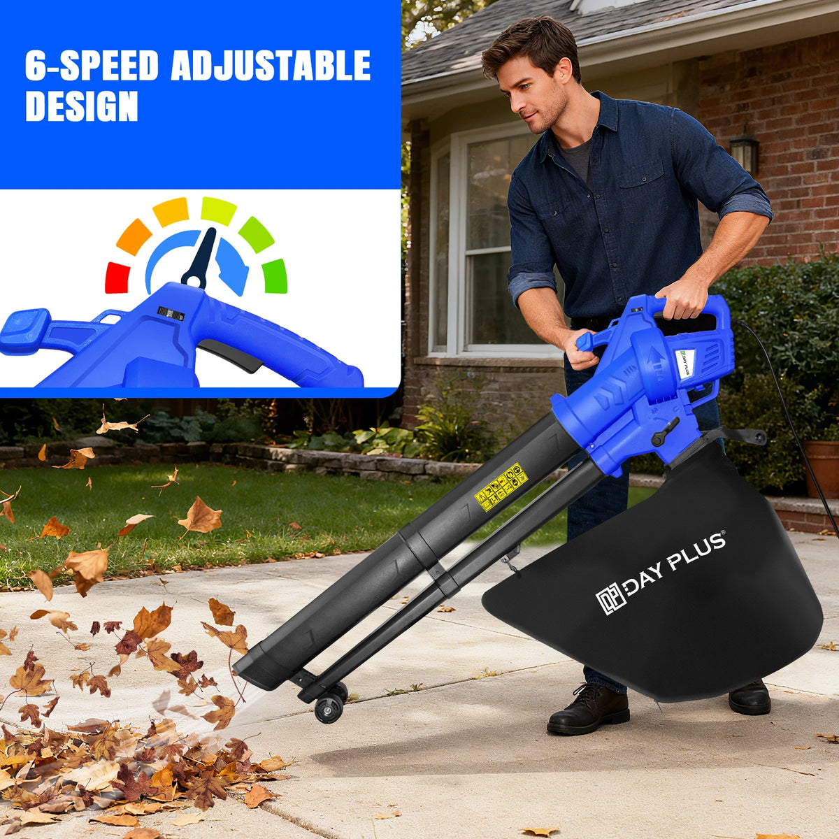 5000W Electric Leaf Blower and Garden Vacuum, 3-in-1 with Mulcher, 35L Bag and 6 Speeds