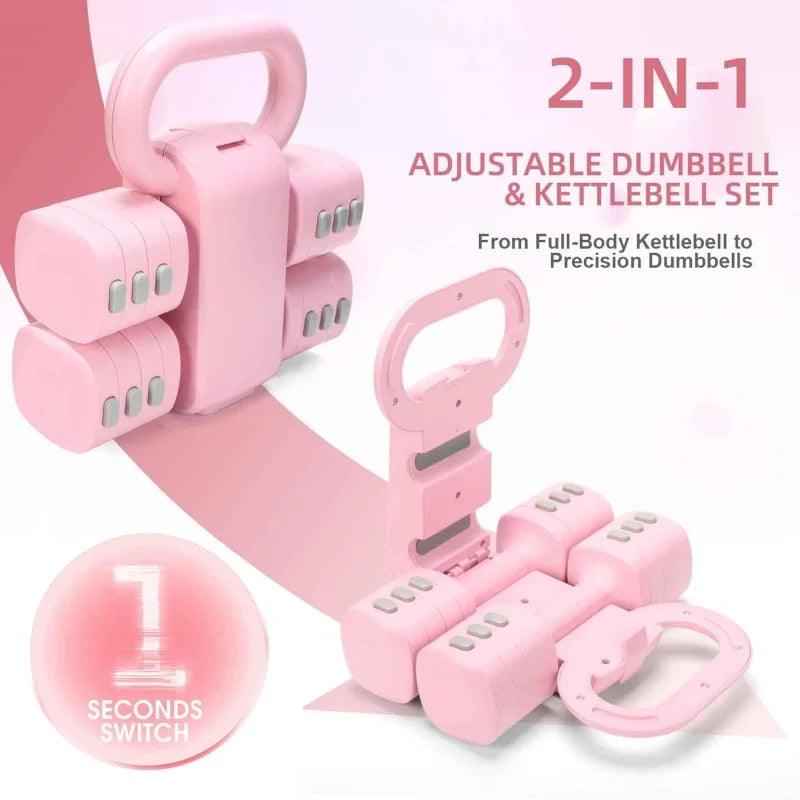 2 in 1 Adjustable Dumbbell and Kettlebell Set Convertible Home Gym Weights with Adjustable Loading