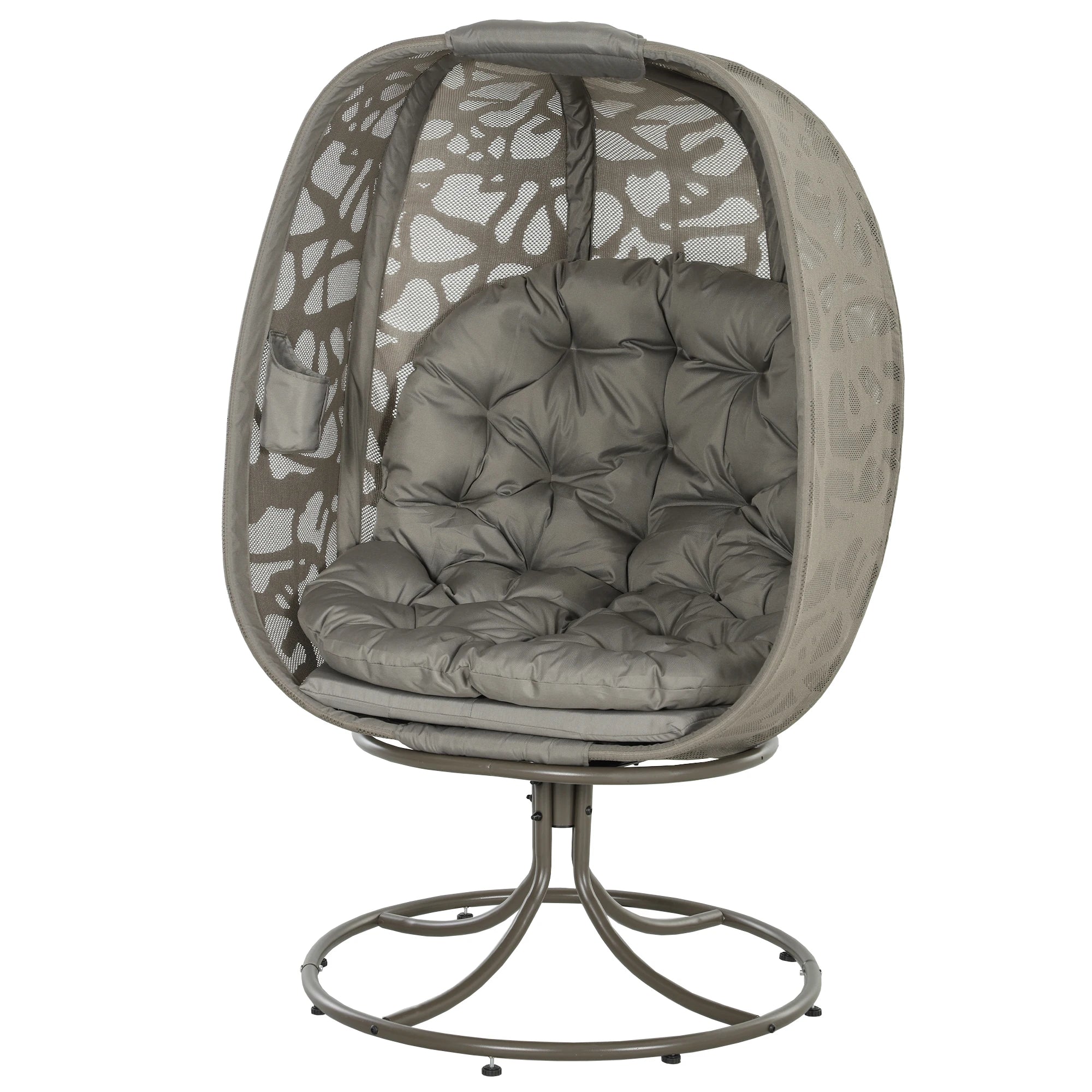 Swivel Egg Chair with Cushions, Foldable Basket Seat, 360° Rotation and Powder-Coated Steel Frame