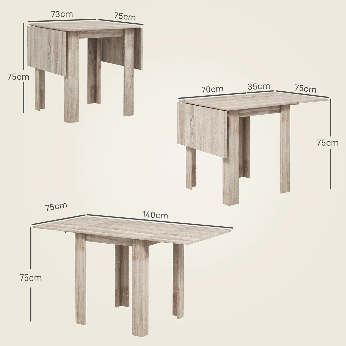 Folding Extendable Dining Table, Drop Leaf Kitchen Table for 2-4