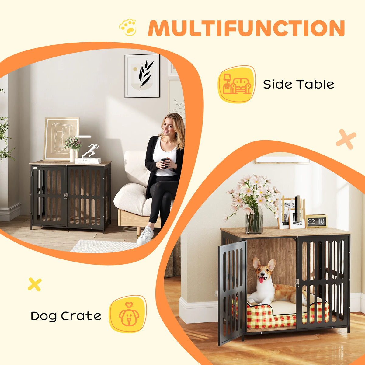 Dog Crate Furniture with Anti-Chew Resistant Mesh for Medium Dogs