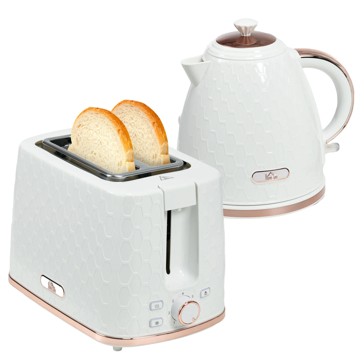 1.7L 3000W Fast Boil Kettle and 930W 2 Slice Toaster Set w/ Auto Shut Off White
