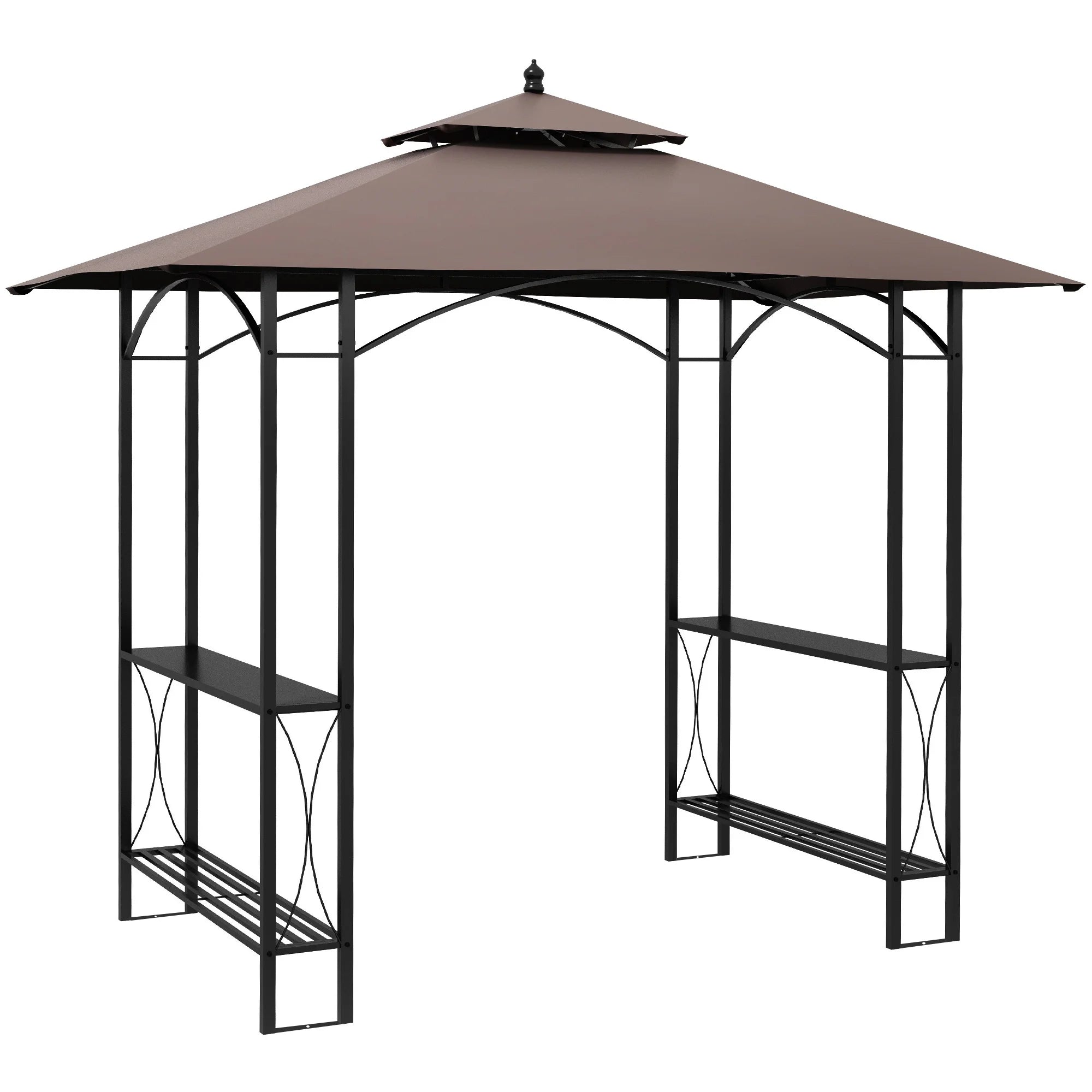 2.5 x 1.5m BBQ Gazebo Canopy with Double Roof, 4 Side Shelves, Flame-Resistant Cover and Ground Nails