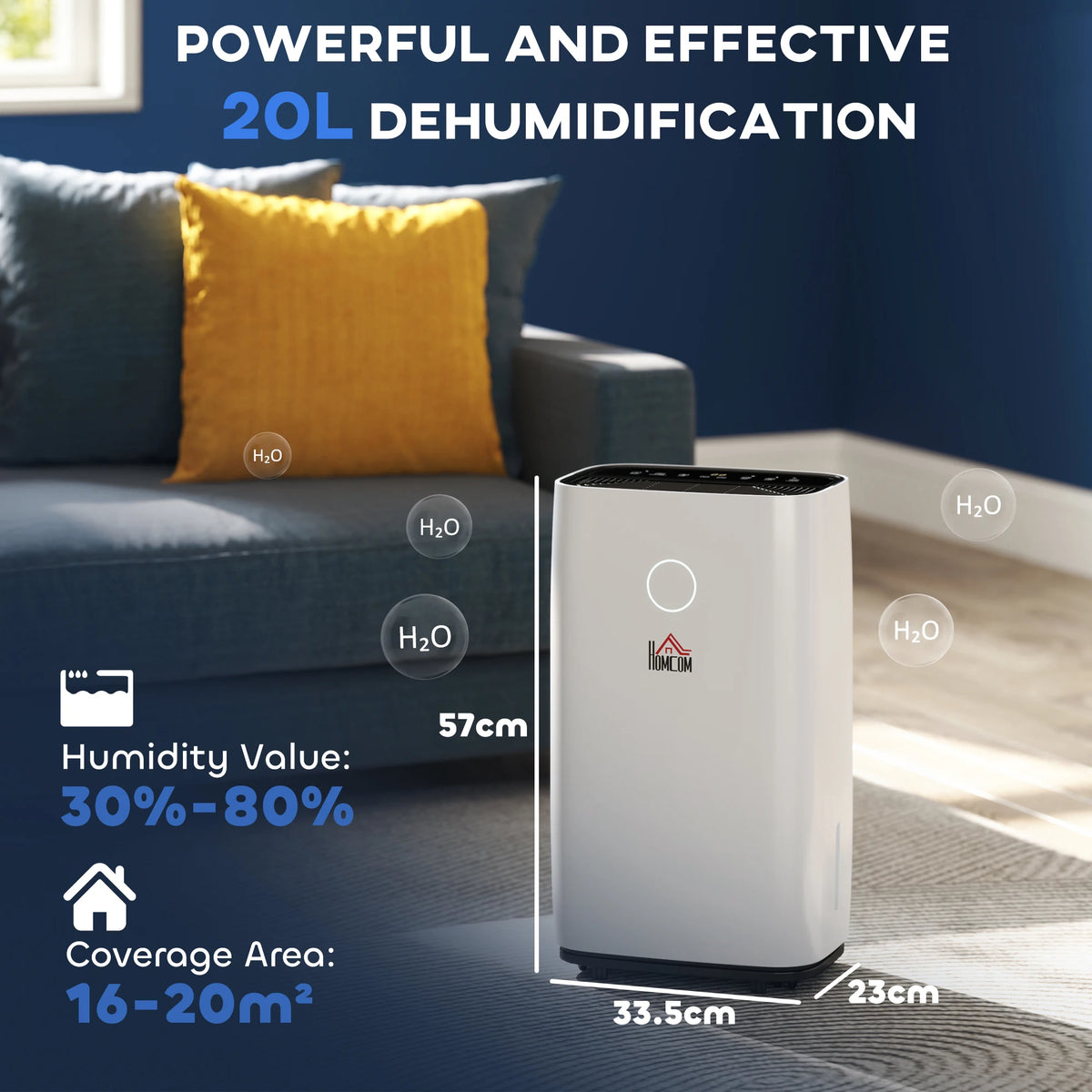 Portable Dehumidifier 20L per Day for 16-20m2 Rooms with 2 Speeds 3 Modes LED Panel and Sleep Mode