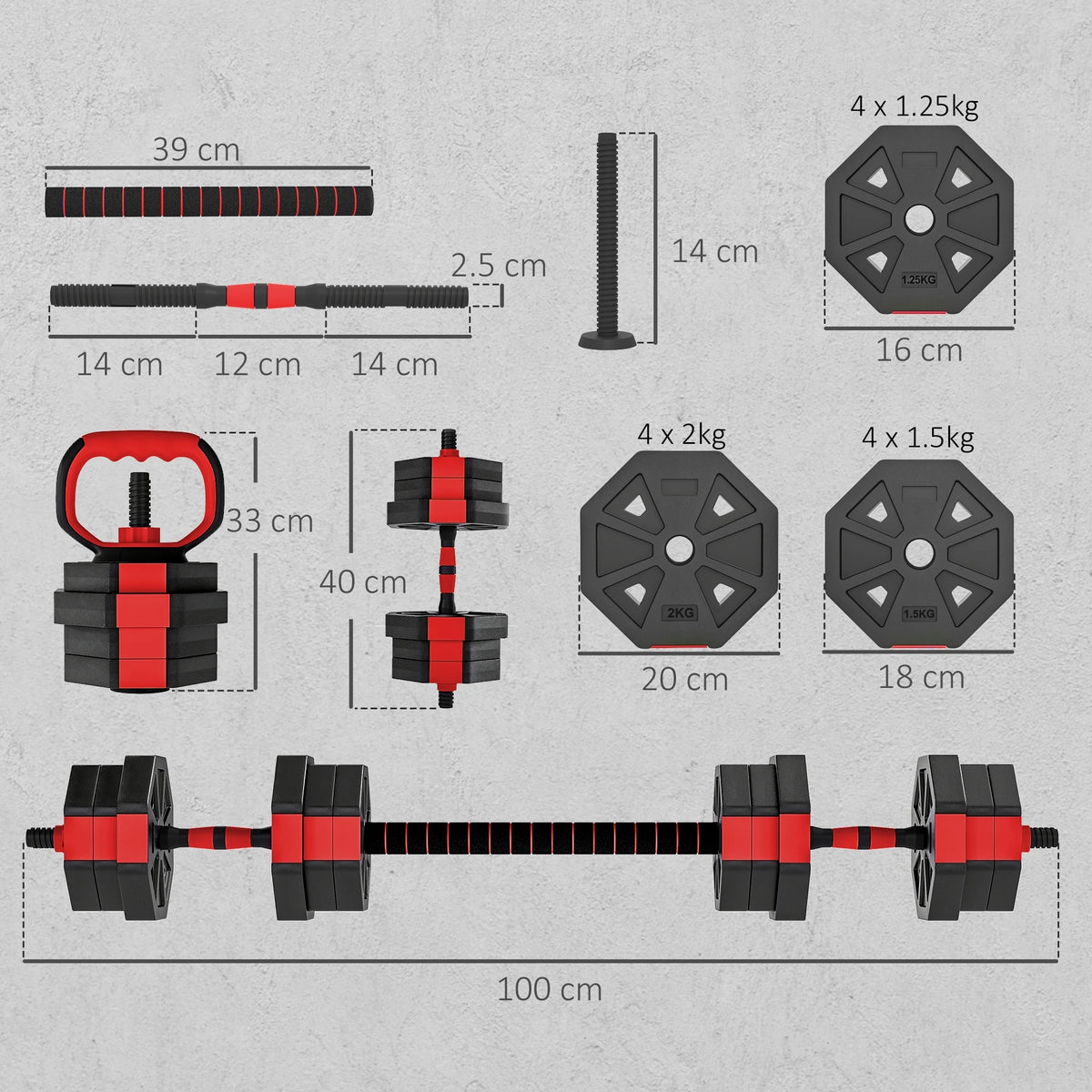 6-in-1 Adjustable Dumbbell Set, 20kg Free Weights Set