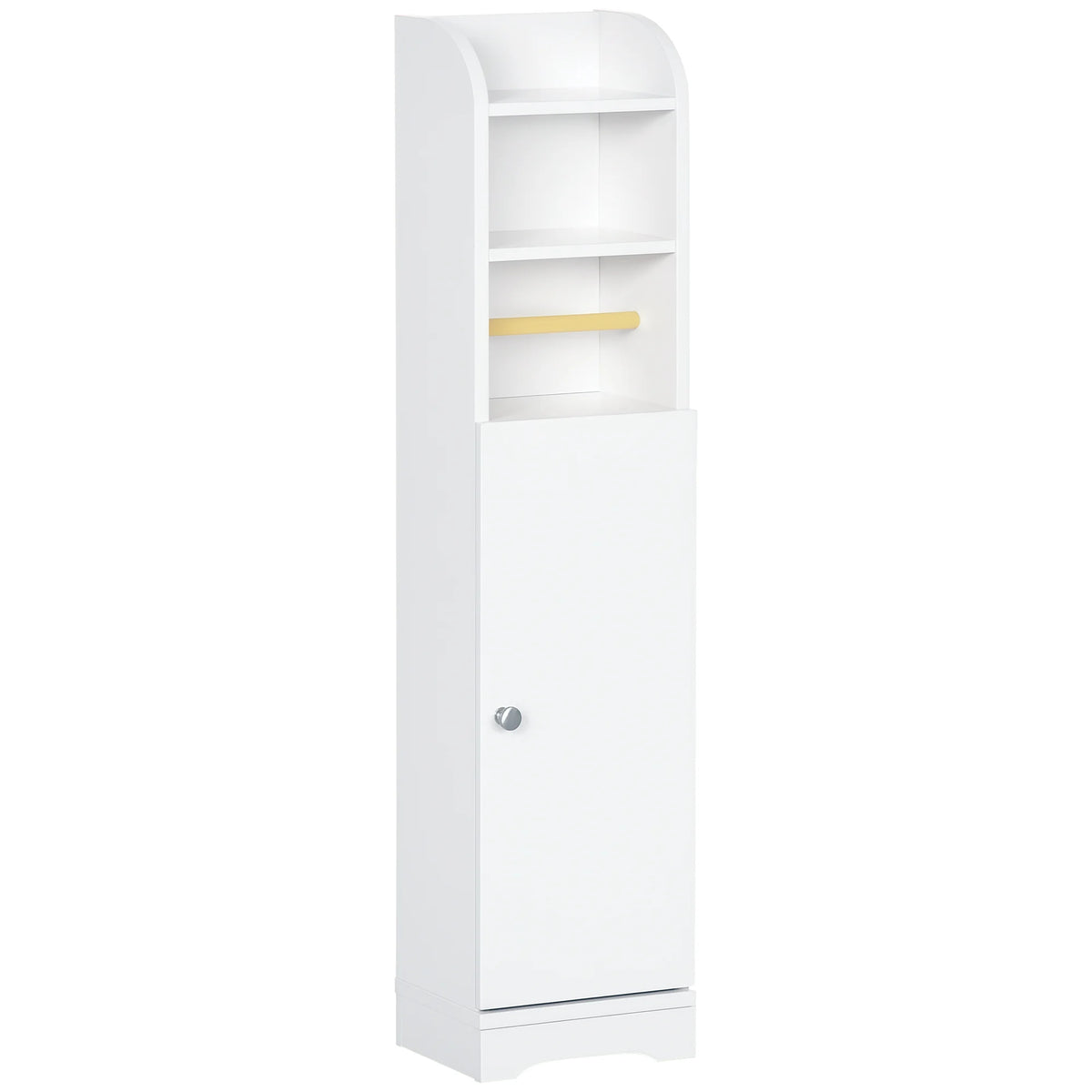 Slim Bathroom Storage Cabinet with Open Shelves and Toilet Roll Holder, White