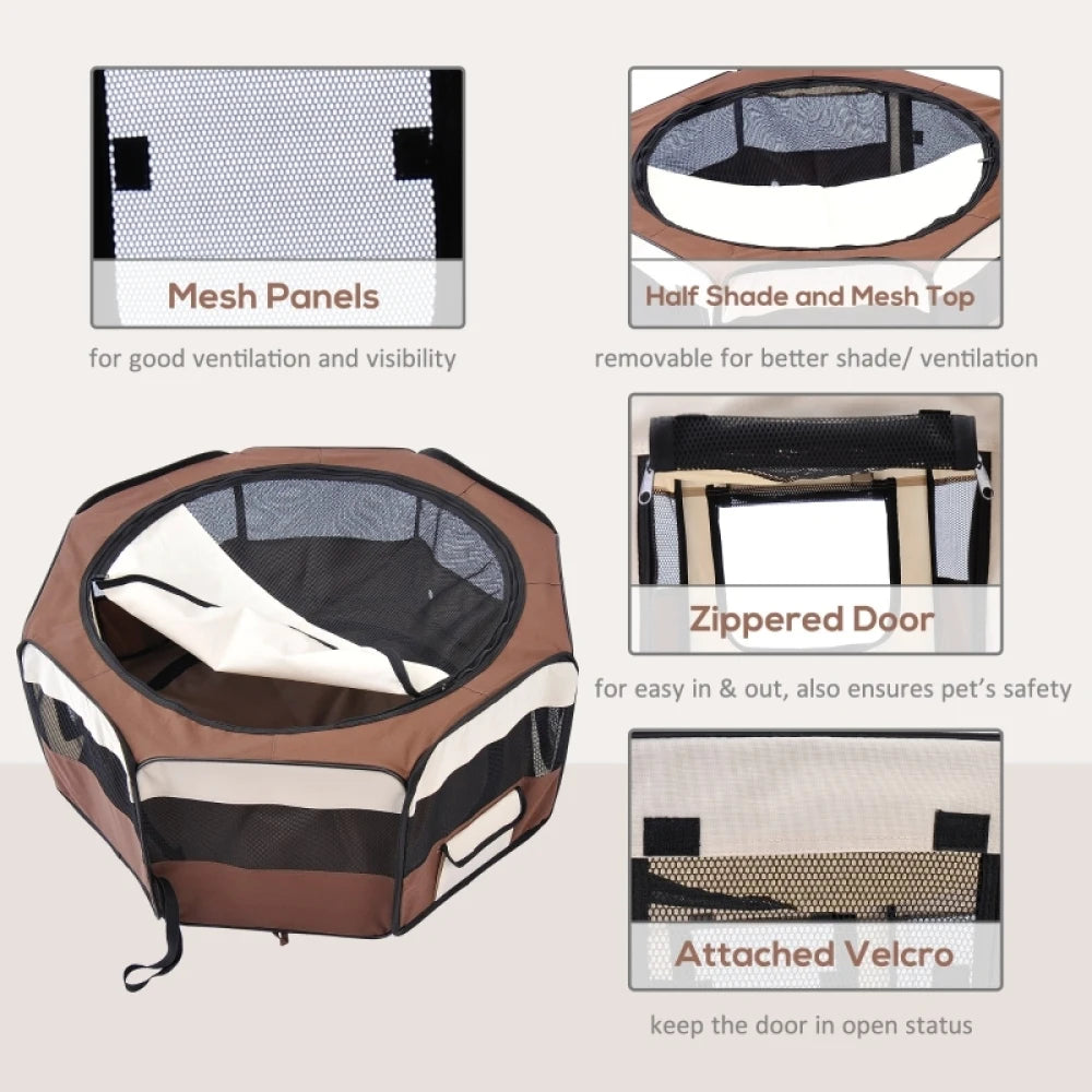 Portable Pet Playpen 90x41cm Brown Steel Frame with Carry Bag for Cats Dogs Rabbits Guinea Pigs